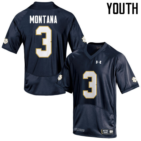 Youth #3 Joe Montana Notre Dame Fighting Irish College Football Jerseys-Navy Blue - Click Image to Close